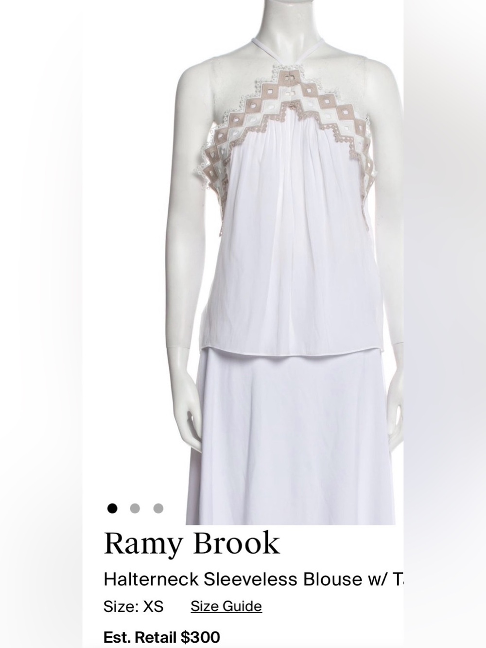 Ramy Brook White Beaded Halterneck Top
